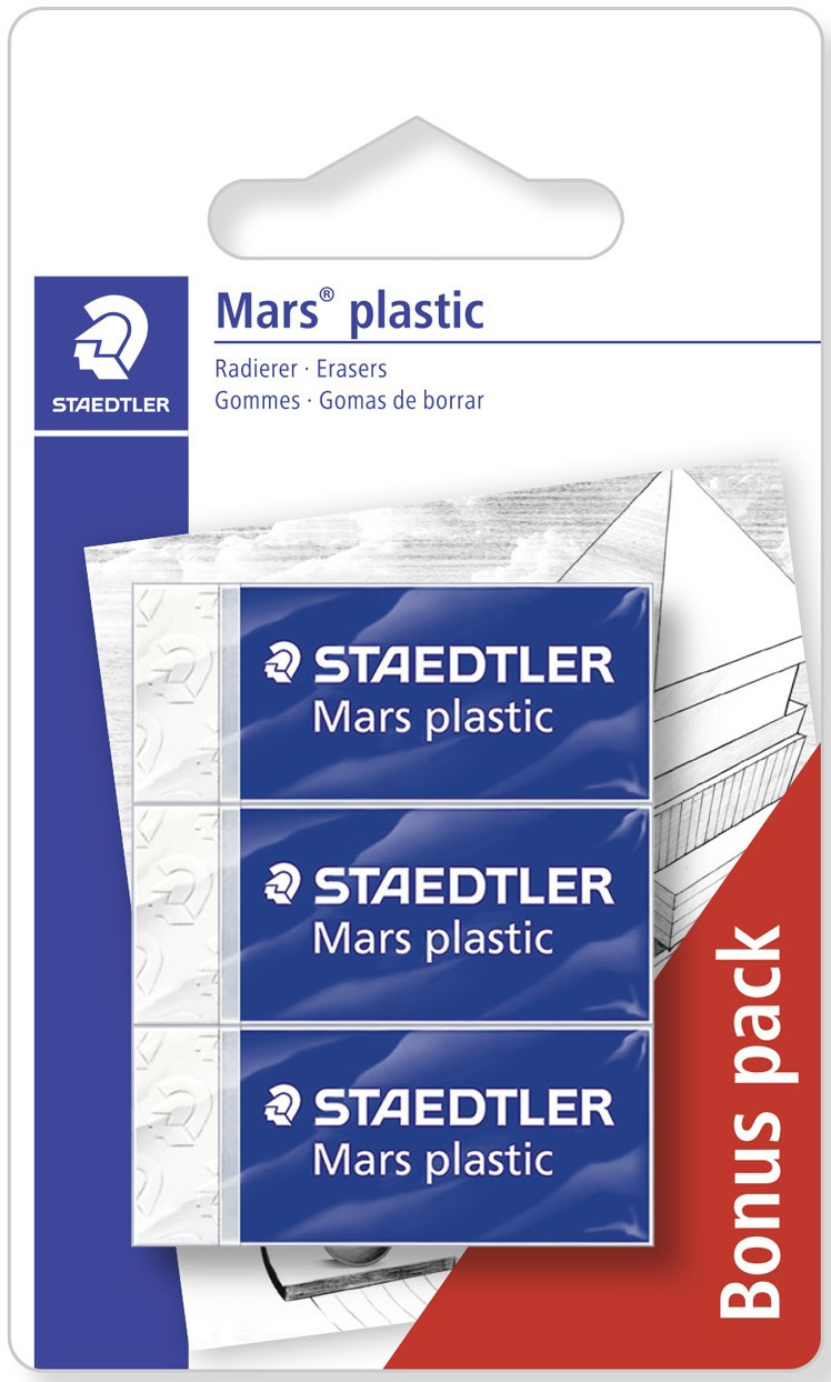Staedtler Mars Plastic - Gomme (3 pezzi), colore bianco